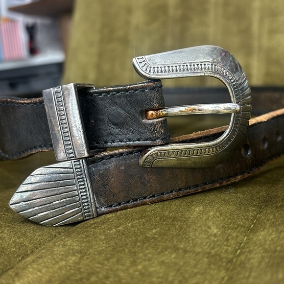 Brighton brown and silver leather braided vintage belt size 34 style 65803 - Picture 1 of 15